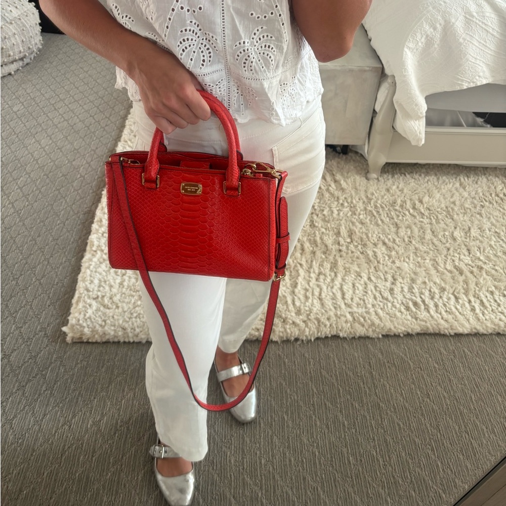 Michael Kors Kellen XS snakeskin handbag in Coral w/ gold heardwear